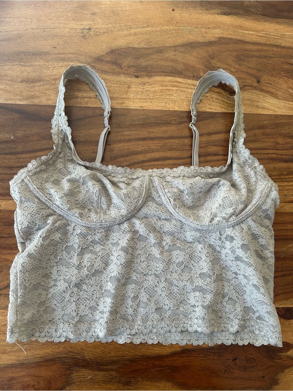 Aerie Lace Bralette Crop Top Unwired in Light Grey Medium
